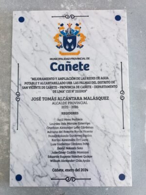 Placa de Inauguración de Mármol Carrara